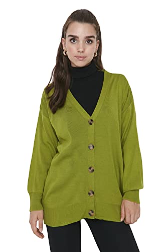 Trendyol Kobiety skromne regularne podstawowe dzianina z dekoltem w serek skromne kardigany, khaki, S, Khaki, S