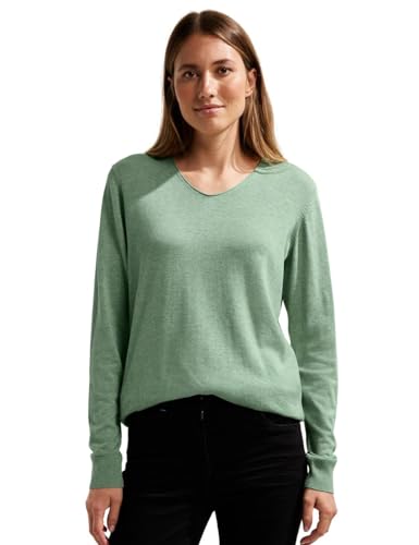 Cecil Damski sweter z dzianiny Nos_Rounded V-Neck, Clear Sage Green Melange, S