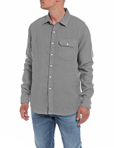 Replay Koszula męska M4082A, 319 Steel Grey, 3XL, 319 Steel Grey, 3XL