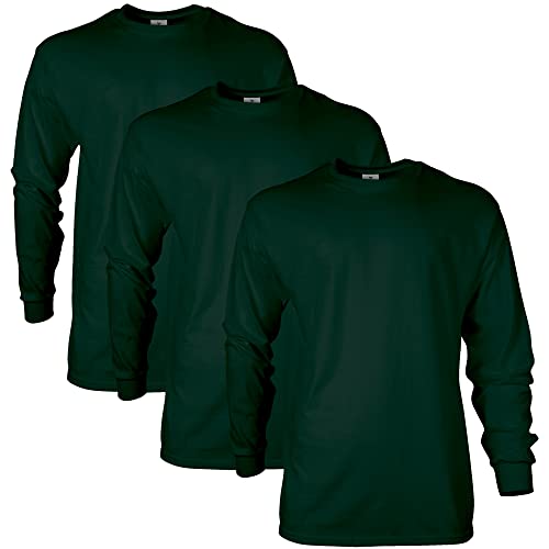 Gildan Męski T-shirt z długim rękawem G2400, wielopak t-shirt, zielony leśny (opakowanie 3 szt.), rozmiar XL