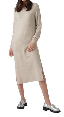 Bestseller A/S VMLEFILE LS Boatneck Calf Dress NOOS sukienka, brzoza/szczegóły: W. Melanż, XS, Birch/Detail:w. Melange, XS