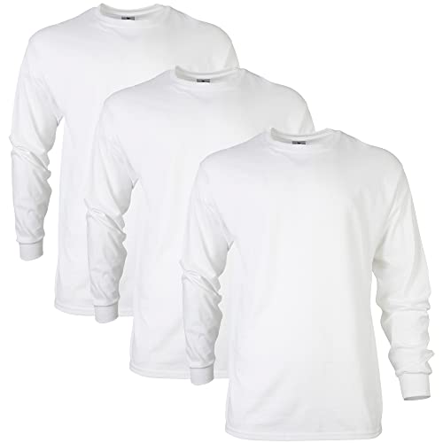 Gildan T-shirt Dla mężczyzn Bluzka z długim rękawem bawełniana Ultra, styl G2400 Biały (3 sztuki w opakowaniu) ,XXL