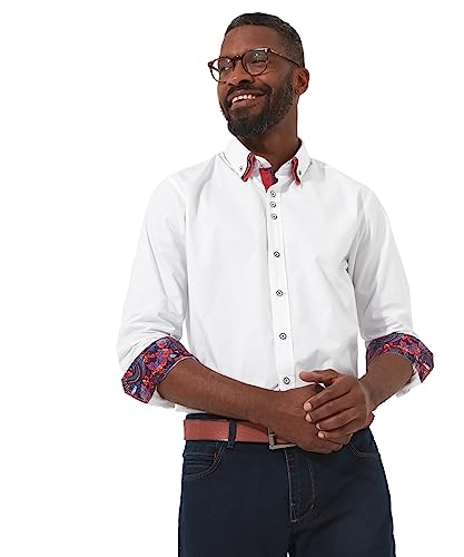 Joe Browns Męska koszula z potrójnym kołnierzem Smart Button Down, biała, XXL, biały, XXL