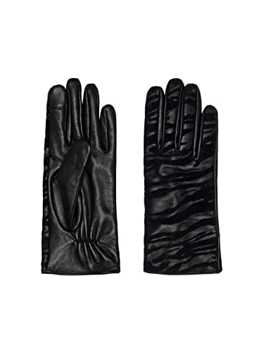 ONLY Women's ONLJANICE Leather Gloves Acc rękawiczki, Black/Detail:Zebra Flock, ONE Size, Black/Detail:zebra Flock, Rozmiar Uniwersalny