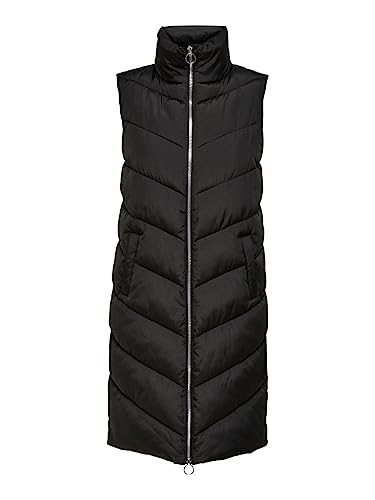 JdY Damska kamizelka JDYFINNO Long Padded Waistcoat New NOOS, czarny/szczegóły: srebrny zamek, M, Czarny/szczegóły: srebrny zamek błyskawiczny, M