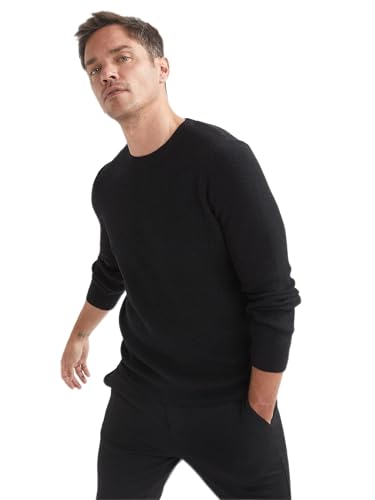 DeFacto Męski sweter z dzianiny z długim rękawem okrągły dekolt - slim fit sweter dla mężczyzn topy (czarny, M), czarny, M