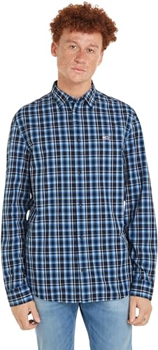 Tommy Jeans Męska koszula TJM Reg Essential Check Casual, Ciemna noc granatowa kratka, M