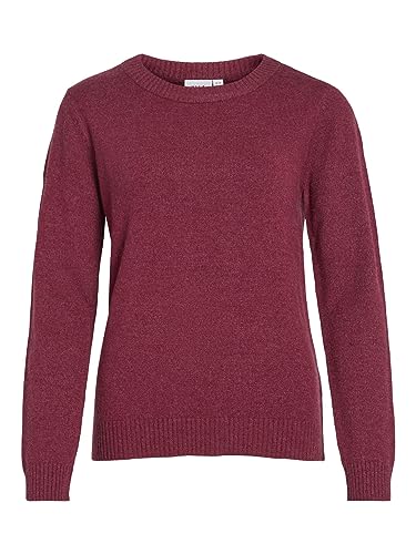 Vila Damski sweter z dzianiny, okrągły dekolt, Beet Red, L