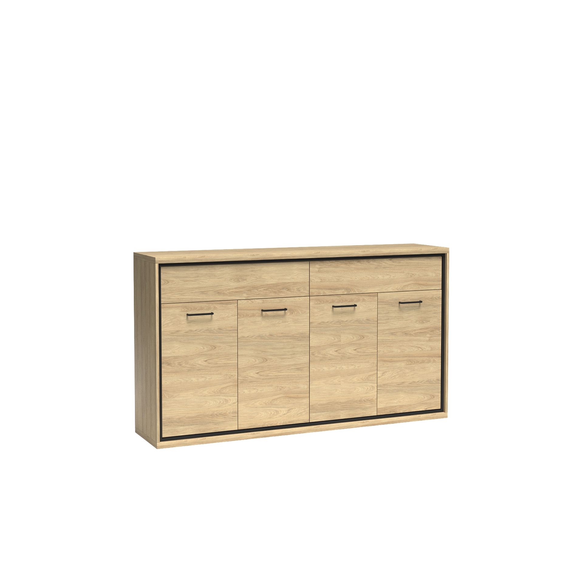 Komoda M-8 Mediolan Jarstol Natural Hikora Metalowe Wysokie, Wstawka Dąb, Bez Oświetlenia