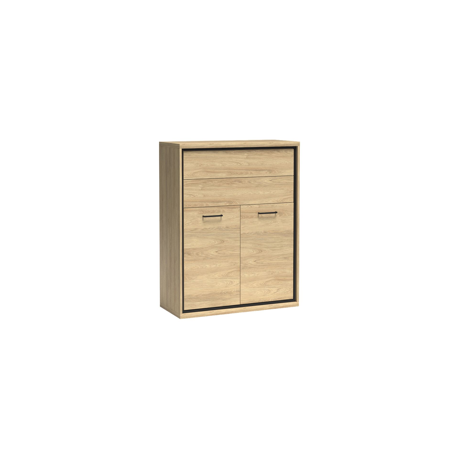 Komoda M-6 Mediolan Jarstol Natural Hikora Metalowe Wysokie, Wstawka Dąb, Bez Oświetlenia