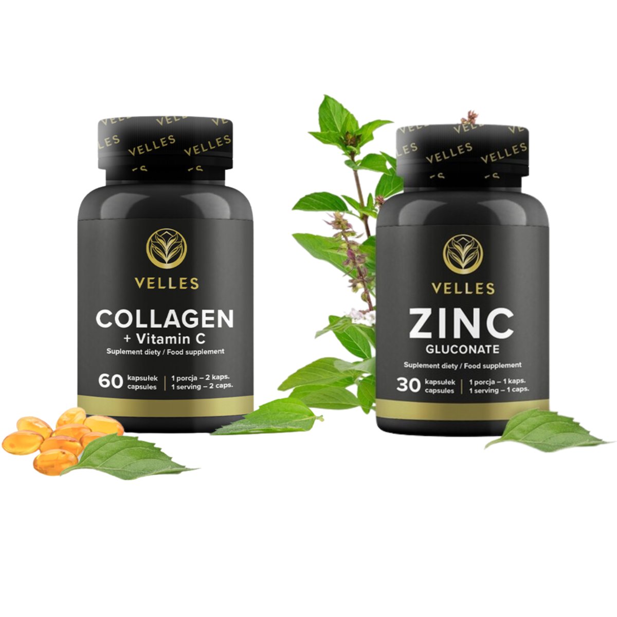 Velles, Kolagen Collagen + Wit C + Cynk Miesięczny Pakiet Piękna Skóra, Zestaw