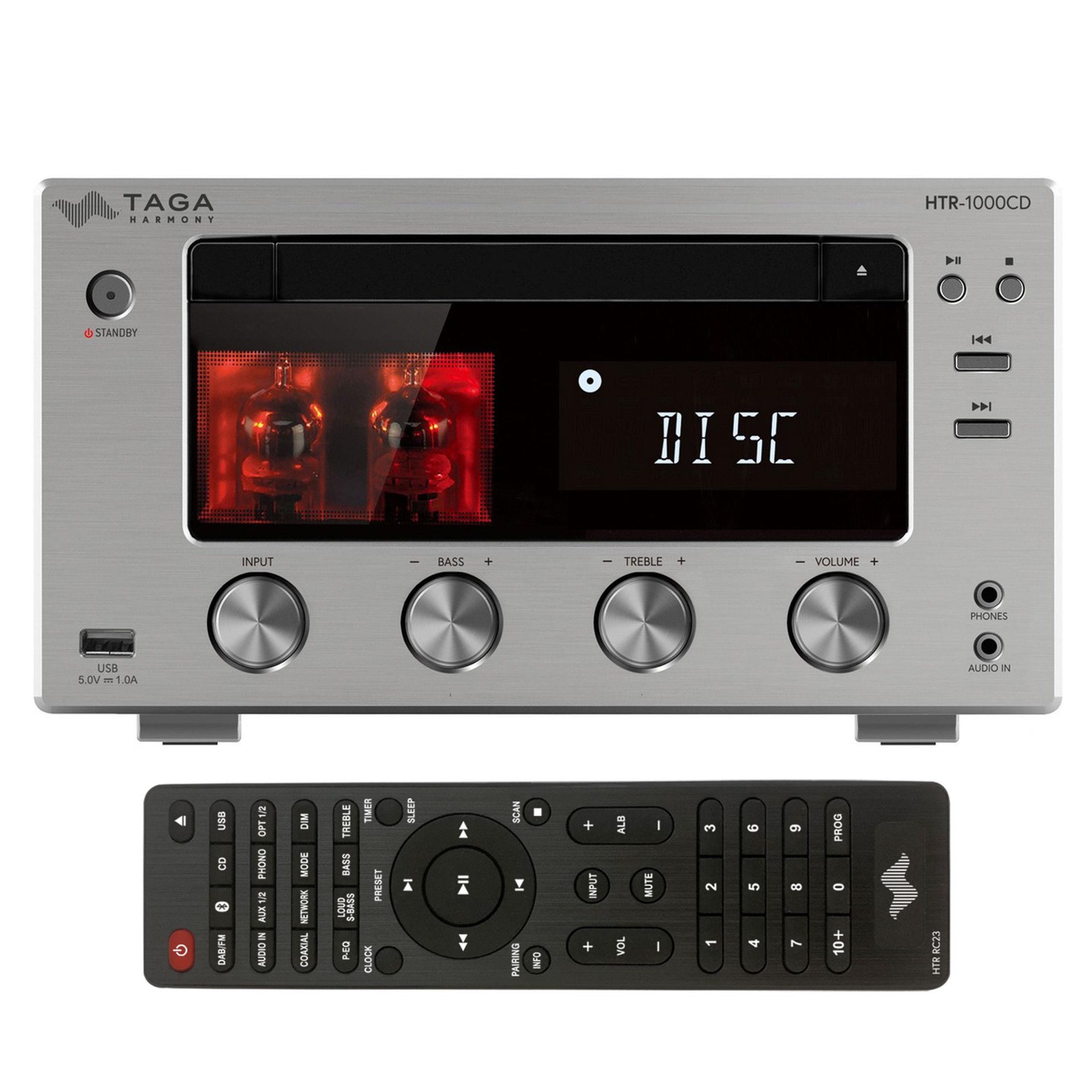 Taga Harmony HTR-1000CD v.3 - wzmacniacz hybrydowy z odtwarzaczem CD, USB, Bluetooth Srebrny