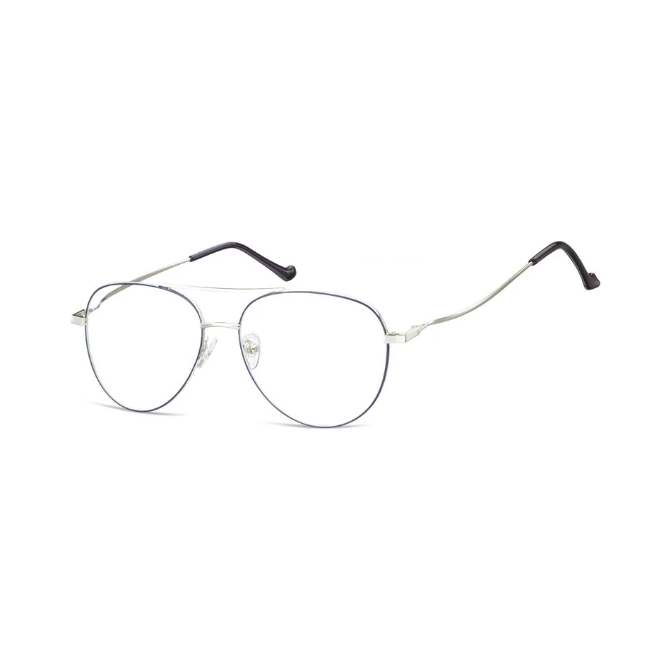 Okulary oprawki Pilotki zerówki metalowe korekcyjne 932A srebrne + niebieskie