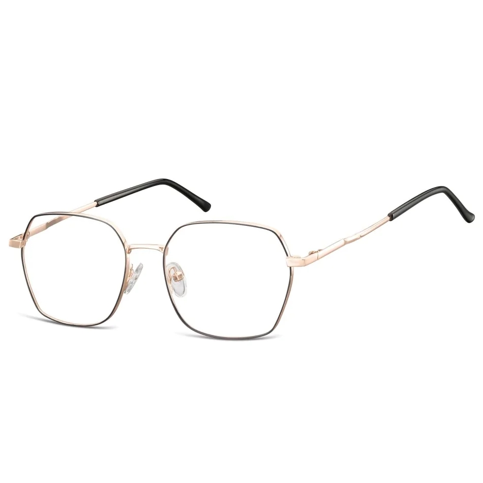 Sunoptic Okulary Prostokątne zerówki oprawki optyczne 913A różowe złoto + czerń 913B