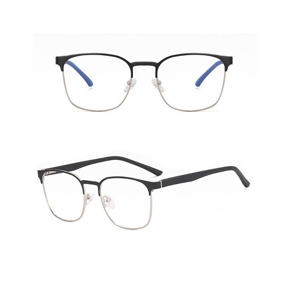 Solidne okulary zerówki do komputera BLUE LIGHT czarno-srebrne z flexami 25126B