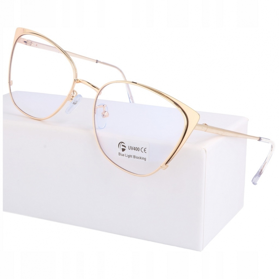 Złote Okulary kocie do komputera damskie z filtrem BLUE Light zerówki 2585-4