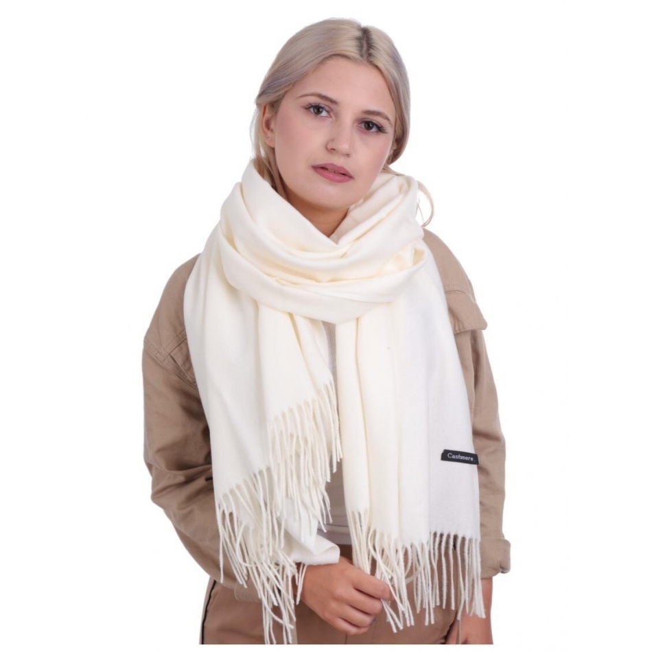 Ecru Szalik damski duży cashmere frędzle SZA-59-SKZ Nowy ze skazą