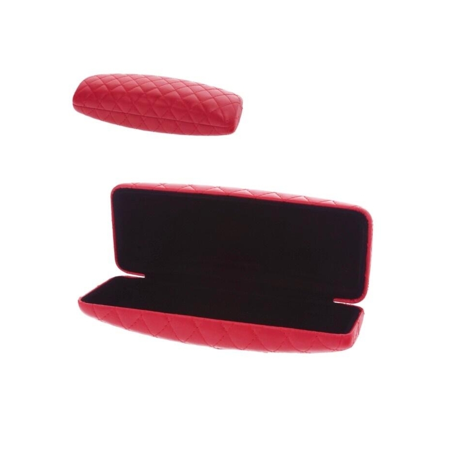 Pikowane czerwone etui na okulary w twardej obudowie ET-116