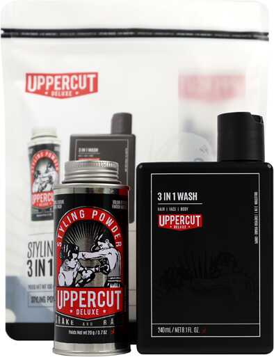Uppercut deluxe - zestaw do pielęgnacji ciała i stylizacji włosów - żel 3 w 1 240ml i puder do stylizacji 20g