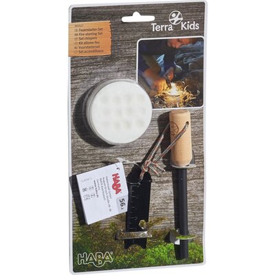 Haba HABA 303527  Terra Kids Starter-Set | praktyczny zuendstahl-zestaw do ognia sprawiają, że dla dzieci wspólnie z dorosłych | aktywności na świeżym powietrzu i Survival-Tool z drewna i metalu | i ognisk