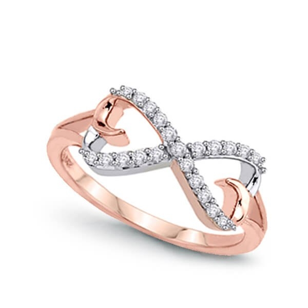 Złoty pierścionek nieskończonośc z brylantami białe i różowe złoto Staviori