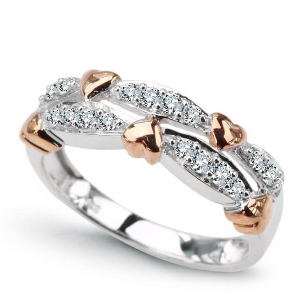 Złoty pierścionekz brylantami białe i różowe złoto Staviori