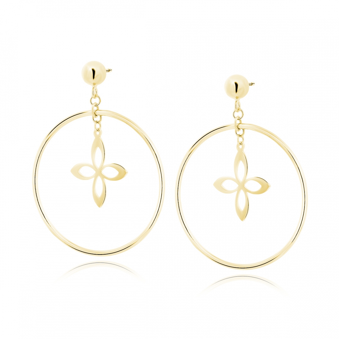 Srebrne kolczyki pozłacane koła, kółka z kwiatkiem