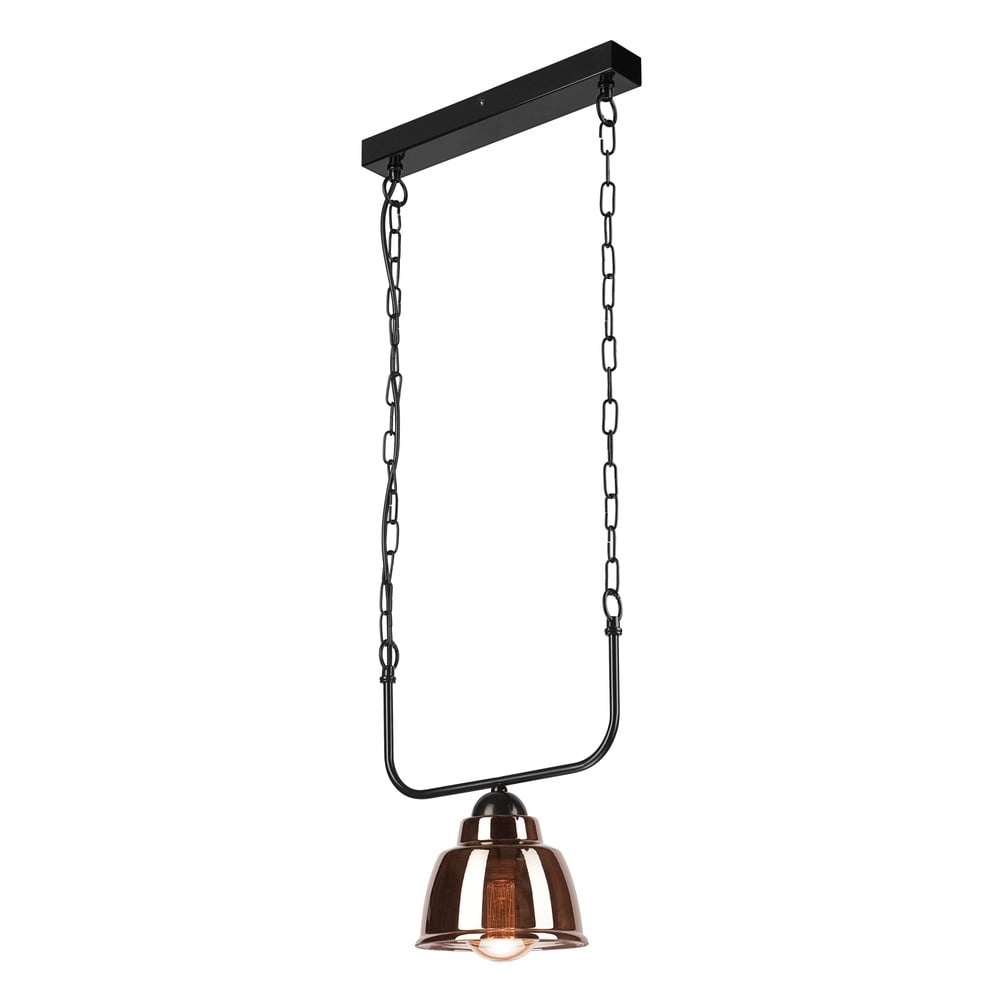 Czarno-brązowa lampa wisząca ze szklanym kloszem − LAMKUR