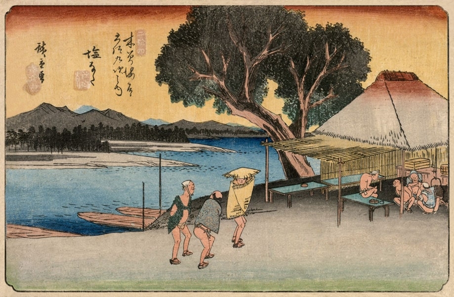 Plakat, The Sixty-Nine Stations of the Kiso Highway Shionata, Hiroshige, 100x70 cm