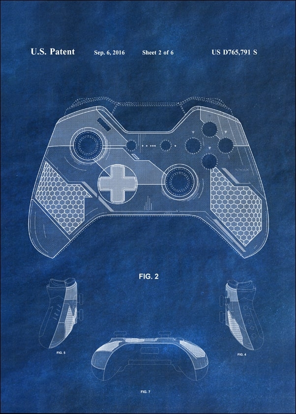 Patent, Kontroler XBox Niebieski - plakat Wymiar do wyboru: 30x40 cm