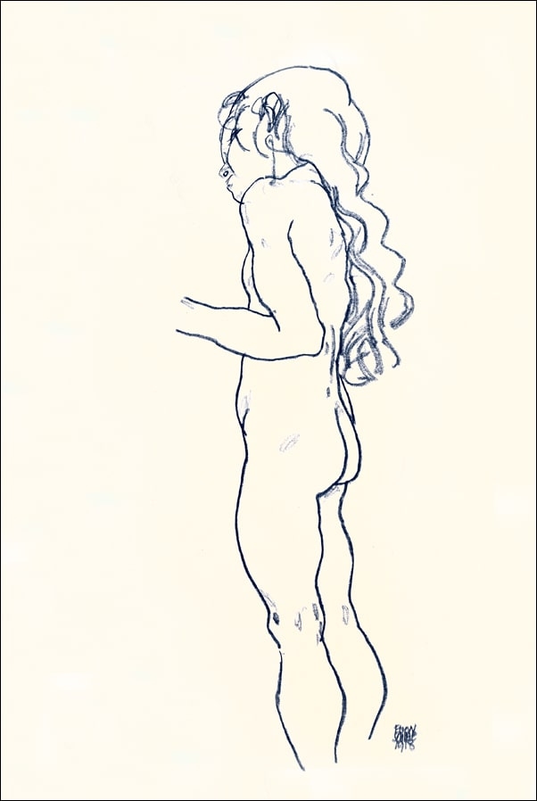 Standing Nude Girl, Facing Left, Egon Schiele - plakat Wymiar do wyboru: 59,4x84,1 cm