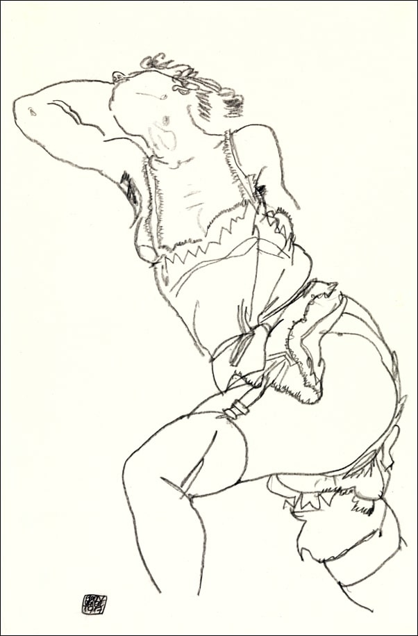 Reclining Model in Chemise and Stockings, Egon Schiele - plakat Wymiar do wyboru: 70x100 cm