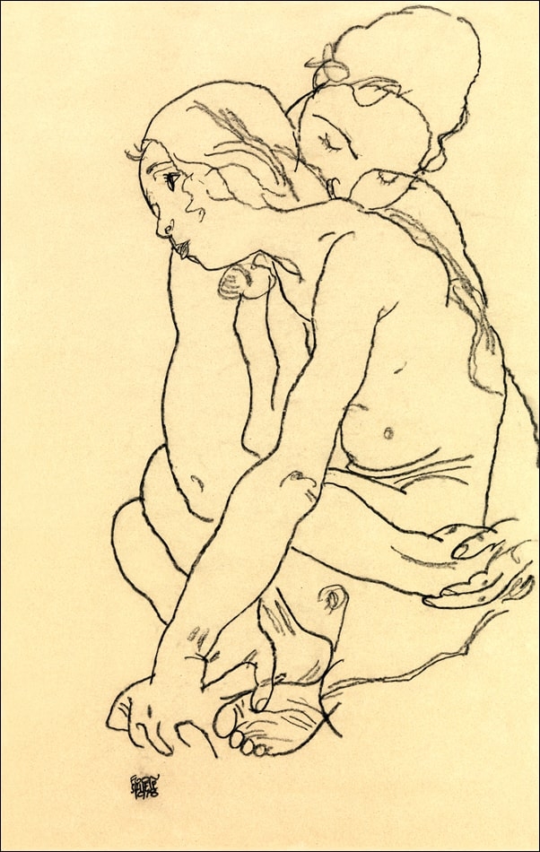 Woman and Girl Embracing, Egon Schiele - plakat Wymiar do wyboru: 50x70 cm