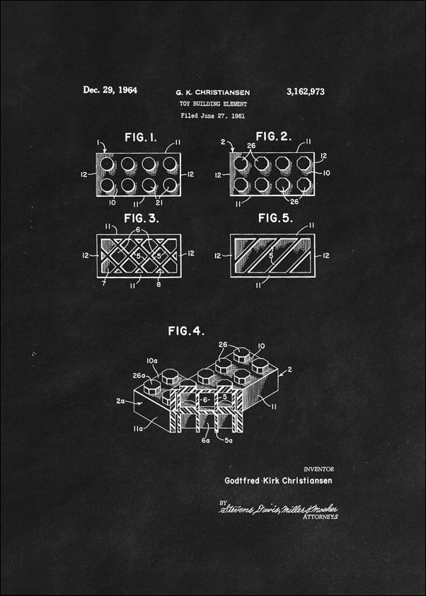 Patent, Lego II 1964 Czarne - plakat Wymiar do wyboru: 42x59,4 cm