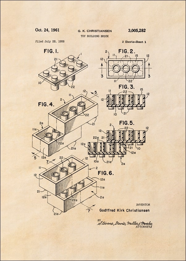 Patent, Lego 1961 sepia - plakat Wymiar do wyboru: 20x30 cm