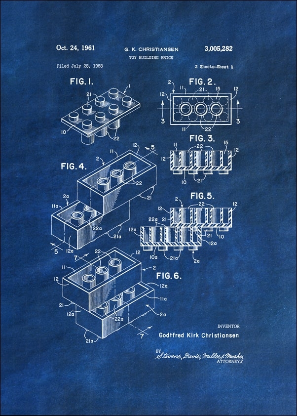 Patent, Lego 1961 Niebieskie - plakat Wymiar do wyboru: 40x50 cm