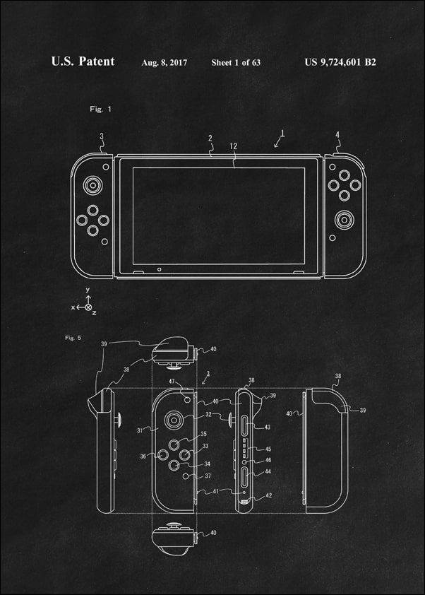 Patent, Konsola Nintendo Switch 2017 Czarmy - plakat Wymiar do wyboru: 50x70 cm