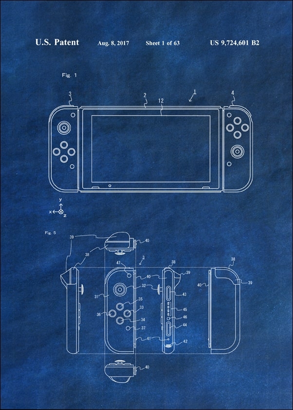 Patent, Konsola Nintendo Switch 2017 Niebieski - plakat Wymiar do wyboru: 30x40 cm