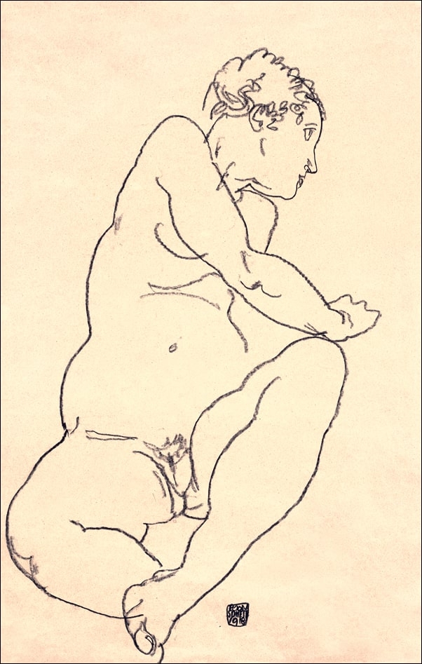 Female Nude Bending to the Left, Egon Schiele - plakat Wymiar do wyboru: 30x40 cm