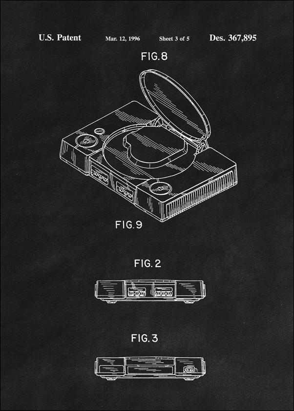 Patent, Konsola PlayStation 1996 Czarny - plakat Wymiar do wyboru: 50x70 cm