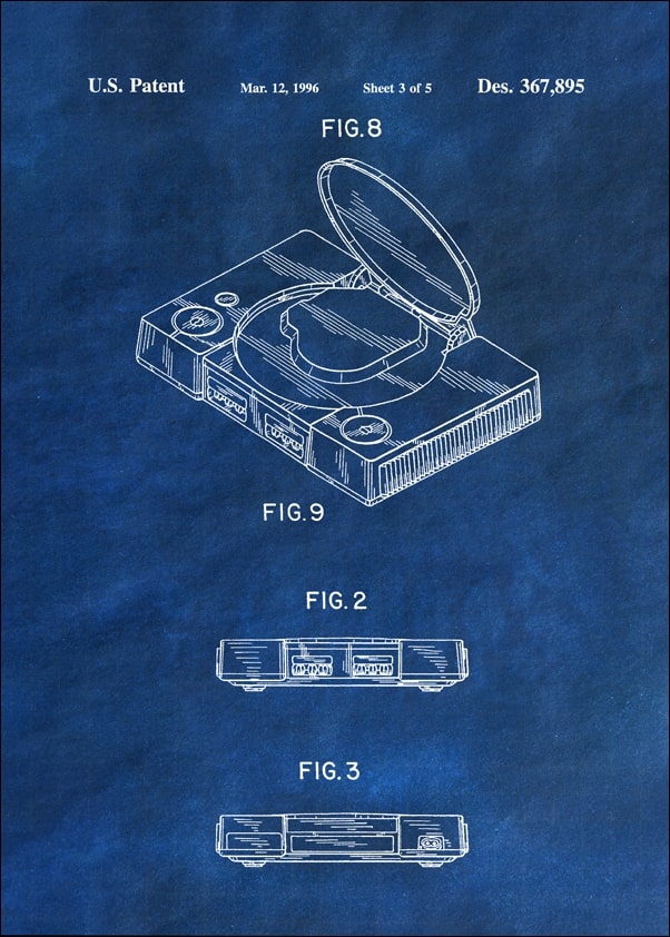 Patent, Konsola PlayStation 1996 Niebieski - plakat Wymiar do wyboru: 21x29,7 cm