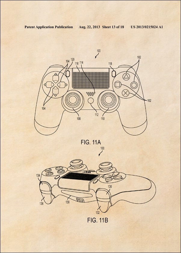 Patent, PlayStation Kontroler Dualshock 2013 sepia - plakat Wymiar do wyboru: 30x40 cm