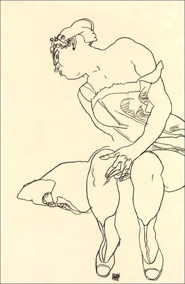 Seated Woman in Corset and Boots, Egon Schiele - plakat Wymiar do wyboru: 60x80 cm