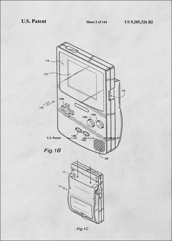 Patent, Konsola Przenosna Gameboy Bialy - plakat Wymiar do wyboru: 40x50 cm