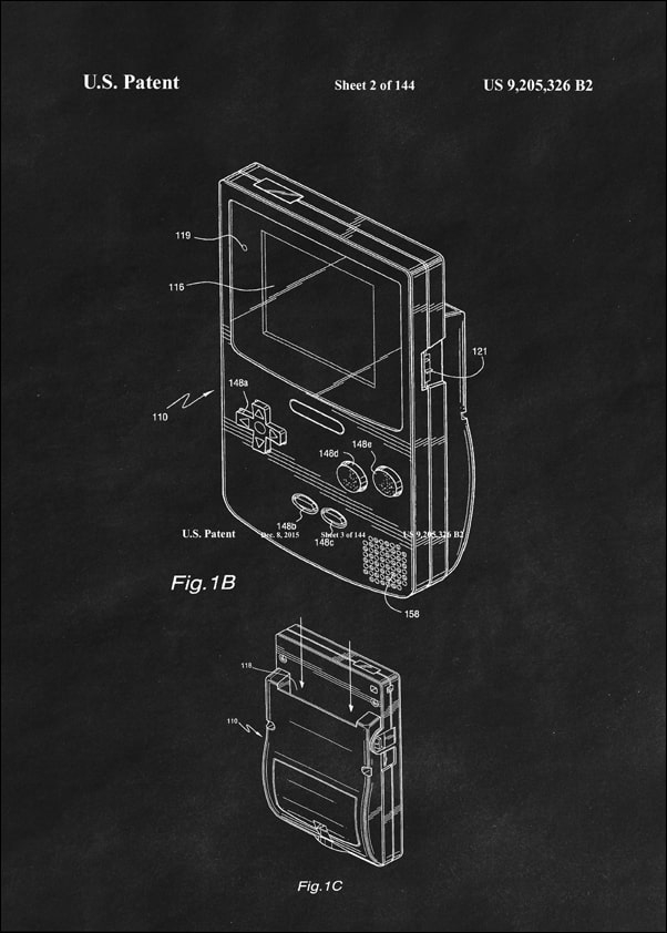 Patent, Konsola Przenosna Gameboy Czarna - plakat Wymiar do wyboru: 59,4x84,1 cm