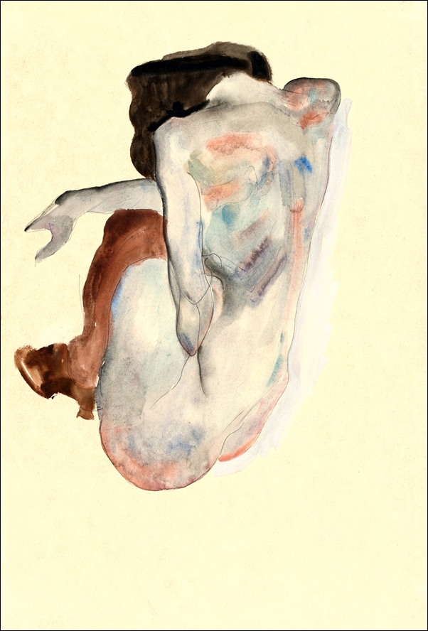 Crouching Nude in Shoes and Black Stockings, Back View, Egon Schiele - plakat Wymiar do wyboru: 70x100 cm