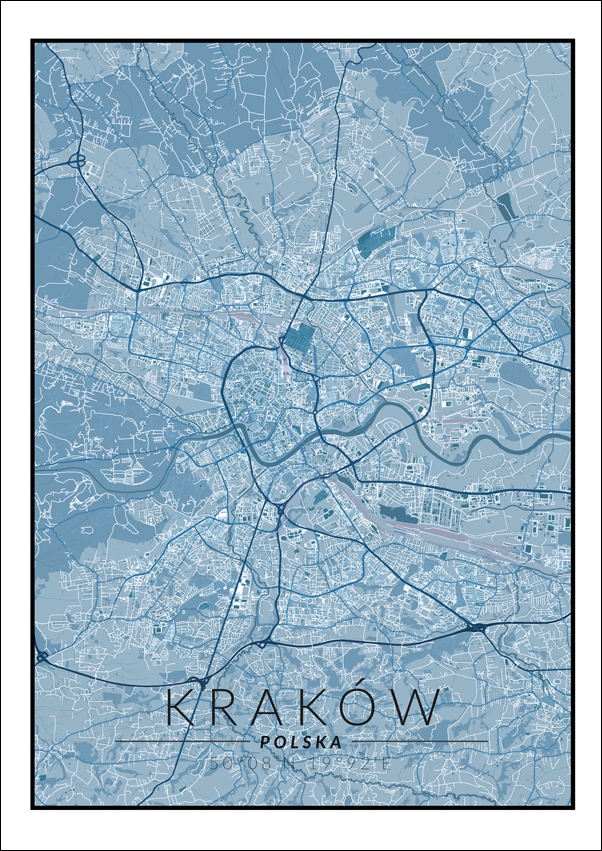 Galeria Plakatu, Kraków mapa niebieska, 21x29,7 cm
