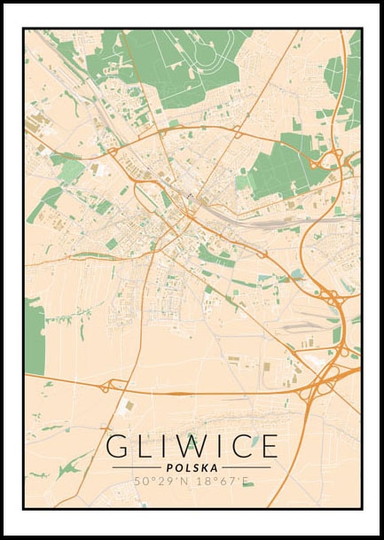 Plakat, Gliwice, Polska mapa kolorowa, 61x91,5 cm