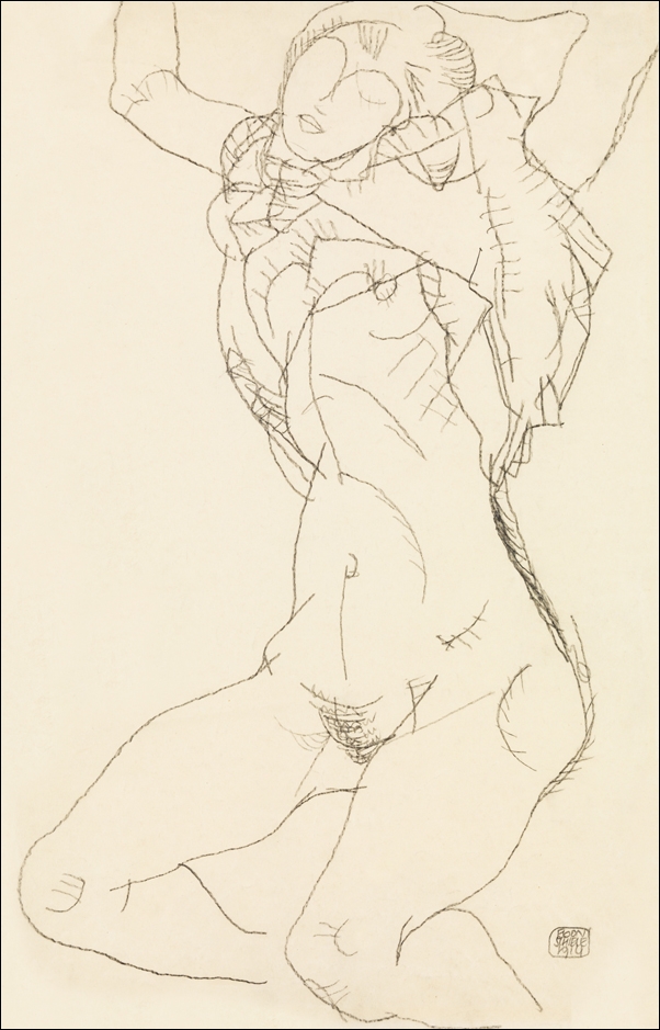 Galeria Plakatu, Plakat, Woman undressing. Seminude with Arms Raised, Egon Schiele, 29,7x42 cm