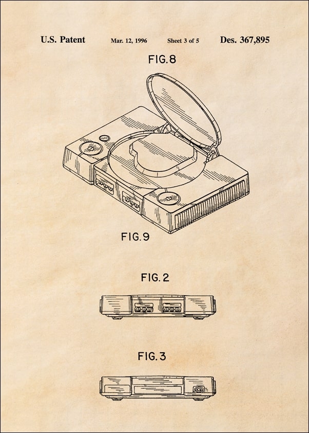 Patent, Konsola PlayStation 1996 sepia - plakat Wymiar do wyboru: 61x91,5 cm
